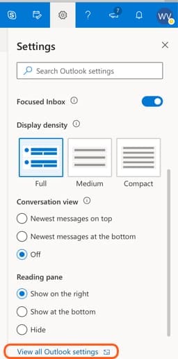 all Outlook settings
