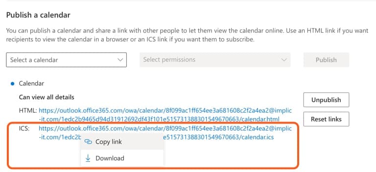 ICS published Calendar