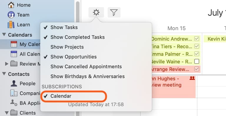 Daylite Calendar view
