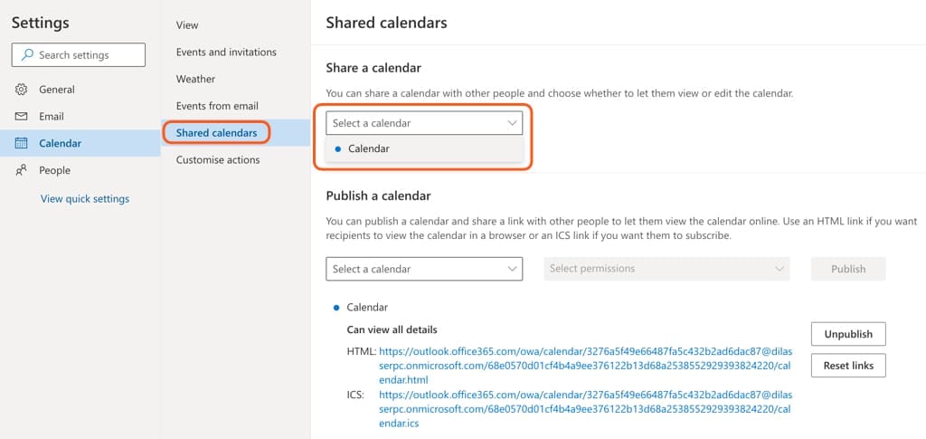Select shared Calendar