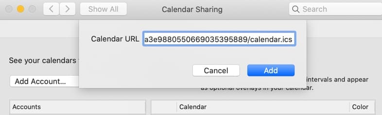 paste in ICS URL